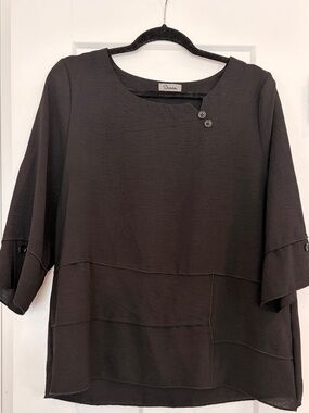 Shana Black Layered-Panel Tunic with Button Neck
